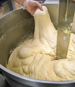 Chef Pierluigi makes the dough for his panettone in large batches of three. This makes about 200 medium panettone breads.
