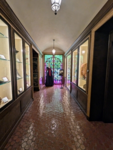 The dress is displayed at the end of the Southwest Wing, which was completed in 1974. It includes three period rooms from the Rosens' New York City townhouse and features many of the items taken from that home.
