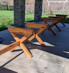 The tables were finished and brought to my farm the following spring. English Yew ranges from durable to very durable when it comes to decay resistance. And, it is also resistant to insect attack. I knew it would be perfect here at the pavilion.