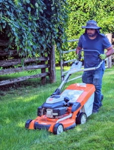 When dry, Adan mows the lawns using our STIHL equipment. Mowing wet grass can damage the lawn, strain the mower, and create safety hazards, so it’s always best to wait until the grass is dry.
