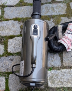 The benefit of using a hair dryer specifically for pets is that it is not really drying the dog by heat so much as blasting the water out of the fur. The powerful dryer also blows loose fur from their undercoat which means less shedding later.