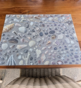 These Chilewich place mats are very special. The seashell image was designed by my granddaughter, Jude. She arranged the shells on the beach while on a trip to the Philippines and sent me the photo inspiration.