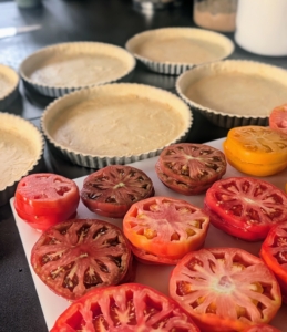 The tart crusts are also laid out. If you're not familiar with tomato tart, try my recipe in my 100th book, MARTHA: The Cookbook. You'll make it again and again.
