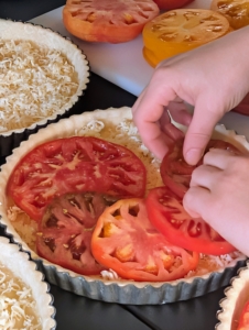 Then the tomatoes are arranged in an overlapping circular pattern.