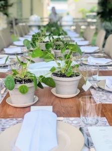 My long yew table is all set. I decided to serve lunch "family style," so everyone could serve themselves. Space was allotted for all the necessary platters.