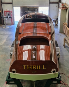 And here is the boat last July - nearly two years after it was first brought in for restoration. Hacker‑Crafts are built with triple layers of mahogany planking that form the boat’s exterior shell.