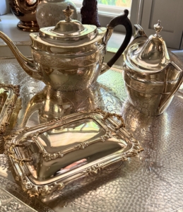 These pieces also need a fresh polishing - they are a bit gold in color. While tarnish is not considered damage, it dulls the metal’s appearance and can obscure fine details.