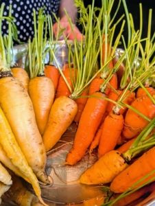 I have such beautiful carrots this season. Most are familiar with the orange carrots, but they also come in red, yellow, white, and purple.