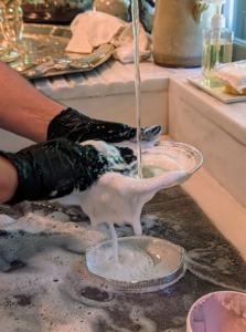 After rubbing the piece with silver cream, rinse the piece very well with warm water.