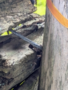 These four inch nails will be replaced with six inch nails to better secure the wood.