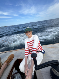 He took us on a wonderful ride - did you see my Instagram post @Marthastewart48? Here I am as the boat "heels to the 'DCK' edge" at 10 knots! The deck edge is the outermost point of the hull's edge.