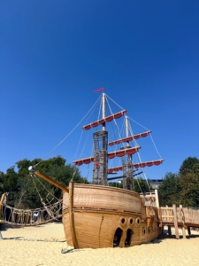 Despite the 100-degree Fahrenheit day, we walked from the Museum of Natural History to the beautiful Princess Diana Playground in Kensington Gardens. The children adored this pirate ship and created fun games with other kids.