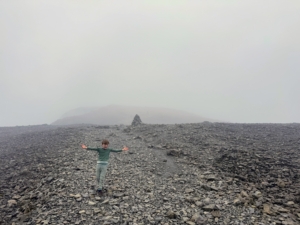 The trail, which is a little over six miles each way, was certainly mixed terrain! Here is Felix near the summit.