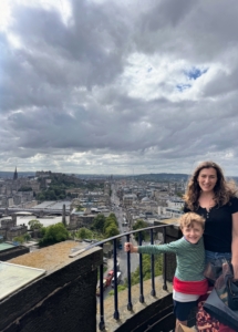 We spend the final three days of our trip in Edinburgh, where The Fringe Festival was in its final week. This is Felix and me atop the monument tower built for Vice Admiral Horatio Nelson in the early 1800s. The 143-step ascent offers rewarding views of this historic city.