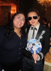 Pastry Chef Elvira Sandoval made the dessert earlier in the day, Here she is with Andy.