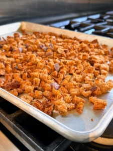 Jeff made sourdough whole grain croutons to dress the soup.