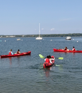 The group paddled through Acadia's coastal waters and learned about sustainable farming, local ecology, and shellfish.
