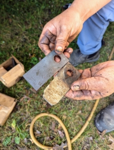 Before using, Chhiring checks the blades. Here are two blades – one new and one that needed replacing.