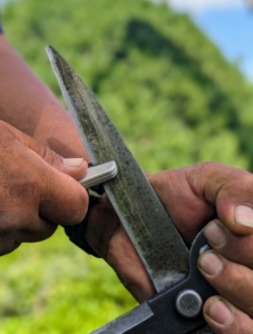 And occasionally he stops to sharpen the blades – it’s important to keep tools in their best condition to get the best results. I always impress upon the crew to take good care of the equipment and tools.