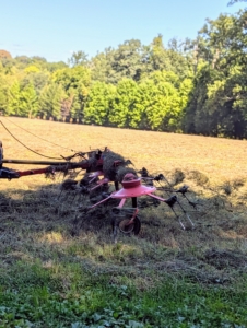 Jimmy must drive through the field, carefully watching that he has flipped everything that was cut.