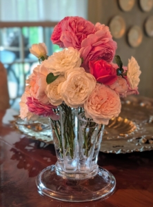 This vase of roses is in my sitting room, where I can see them every morning on my way to the kitchen.