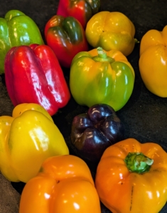 And here are the beautiful bell peppers. These will also be kept dry and unwashed in the refrigerator until used.