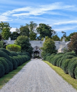 From the far end, this 450-foot Boxwood Allée looks so wonderful. It runs from my stable all the way to the carriage road that leads to my hayfields and woodlands. Thanks, Phurba.