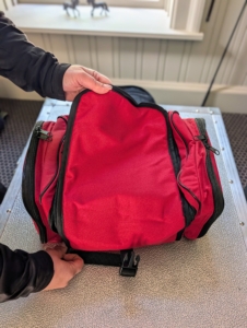 The kit should be sturdy, water resistant, and easy-to-transport. Helen also makes sure it is stored in an easy to access location.