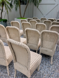 Chairs surrounding my long pavilion yew table are taken to my hay barn across the carriage road for storage. Decide what spaces can be used to store what items ahead of time, so there is less scrambling later.