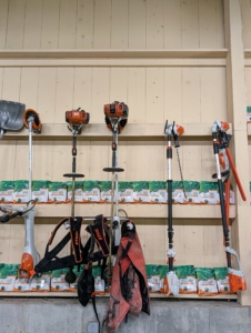 Any STIHL trimmers and other long handled tools are also kept in one place.