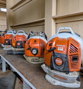 Our blowers are also made by STIHL. We’ve been using STIHL’s backpack blowers for years here at my farm. These blowers are powerful and fuel-efficient. The gasoline-powered engines provide enough rugged power to tackle heavy debris while delivering much lower emissions.