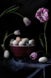 Here is one of his photos of eggs and spring tulips.