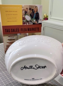 Jon is proud of his tag sale finds. Among them, a signed dish from my Kmart collection. Jon adds a fun fact - his first job was at Kmart in 1992, where he kept the stock of Martha Stewart Everyday items always stocked and displayed perfectly.