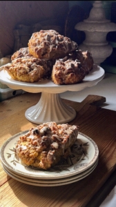 When fall hits Jeremy makes pumpkin scones with crumb topping. I bet there's a fresh batch on his counter now.