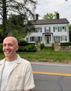 Here is Andrew in front of the Adams House, also in Westport, which I restored in the early 1990s. It was the subject of my book "Martha Stewart's New Old House."
