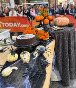 The table setting included lots of gourds, pumpkins and spiders in webs - just waiting to crawl on all the Halloween-inspired dishes.