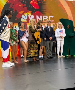 The morning show team dressed up to celebrate NBC's 100th anniversary - some wore costumes showcasing various iconic shows through the years. Here I am joined by "Snoop," Sheinelle Jones as a Radio City Rockette to honor the Music Hall next door, Laura Jarrett as gymnast Simone Biles, Jenna Bush Hager as Lisa Kudrow's Phoebe Buffay, guest Jack McBrayer, and on my left, Al Roker as Gumby from Saturday Night LIVE.
