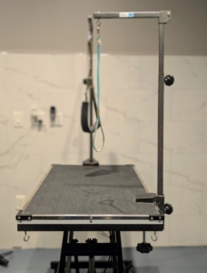 And this hydraulic grooming table can accommodate both small and big dogs for brushing or cuts – a professional groomer is on-site.