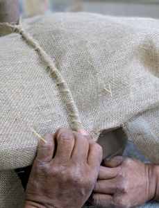 Pete covers and sews the potted Stewartia bonsai. Everyone on my crew knows how to sew very well because of the burlap work we do around the farm.