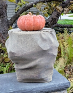 A pumpkin decorates the top when finished. My faux bois planters will now be well protected until spring.