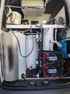 The mechanics of the grooming station are all electric. They also have their own water supply and waste water tank and vacuum system, so it is completely self-contained. And, because they use chemical-free products, the grey-water is used to water ornamental plants later.