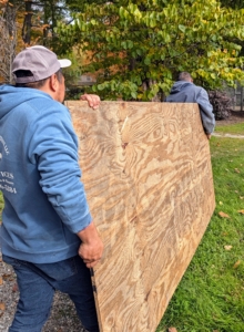 One piece of scrap plywood was retrieved for the door project.